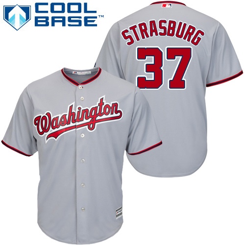 Nationals #37 Stephen Strasburg Grey Cool Base Stitched Youth MLB Jersey - Click Image to Close